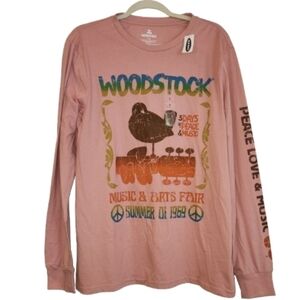 NWT Woodstock Pink Long Sleeve Tee 3 Days of Peace & Music Size L Soft Comfort